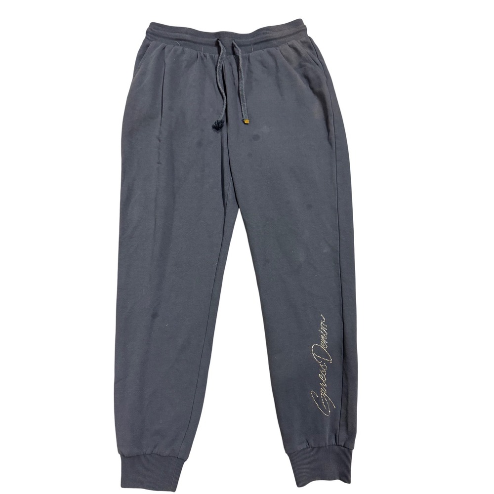 Guess Los Angeles Charcoal Gray Rhinestone Logo Jogger Sweatpants Mens Medium